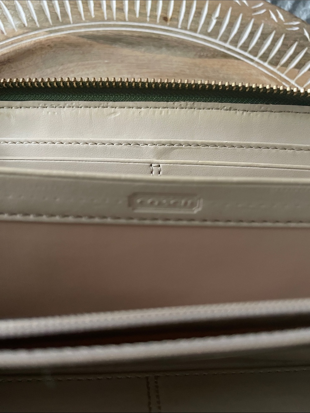 Coach Poppy Khaki Signature Canvas Zip Wallet with Green Trim - Picture 8 of 13
